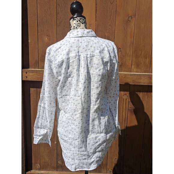 Long Sleeve Summer Button-up Top Palm Trees CORE Life Linen Small SM S - Picture 3 of 8